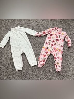 Carter's White & Pink Floral Zip Baby Fleece Sleeper- size 18M